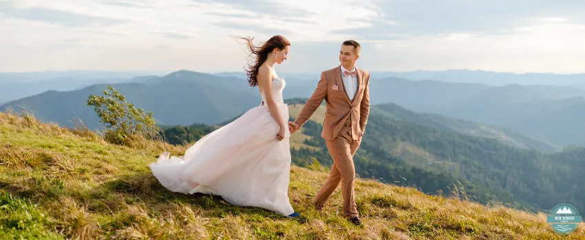 NDL - Couple posing sweetly for their wedding in the mountains 
